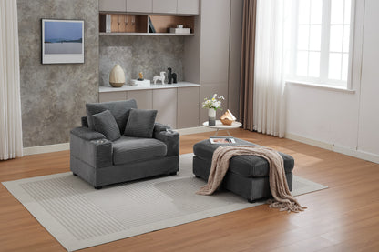 Corduroy Upholstered Sofa, Deep Seat, Detachable Cushions