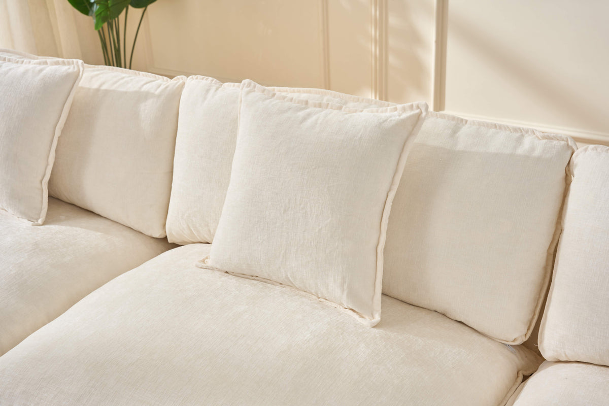 108" 4-Seater L-Shaped Modular Chenille Sofa with Ottoman, Deep Seat Cloud Couch