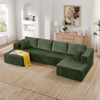 U-Shaped Modular Corduroy Sectional Sofa, Compressed Sleeper Couch