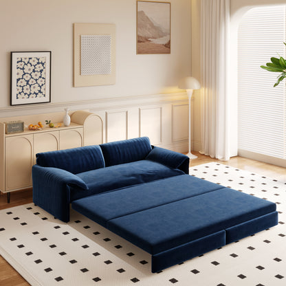 Queen Pull-Out Velvet Sleeper Sofa, 3-in-1 Convertible Bed with Side Storage