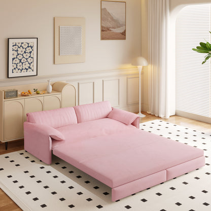 Queen Pull-Out Velvet Sleeper Sofa, 3-in-1 Convertible Bed with Side Storage