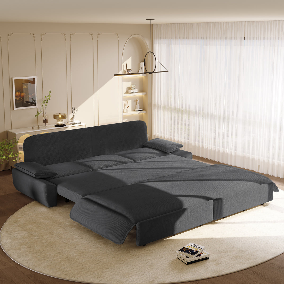 94.5" 3-in-1 Corduroy Queen Pull-Out Sofa Bed