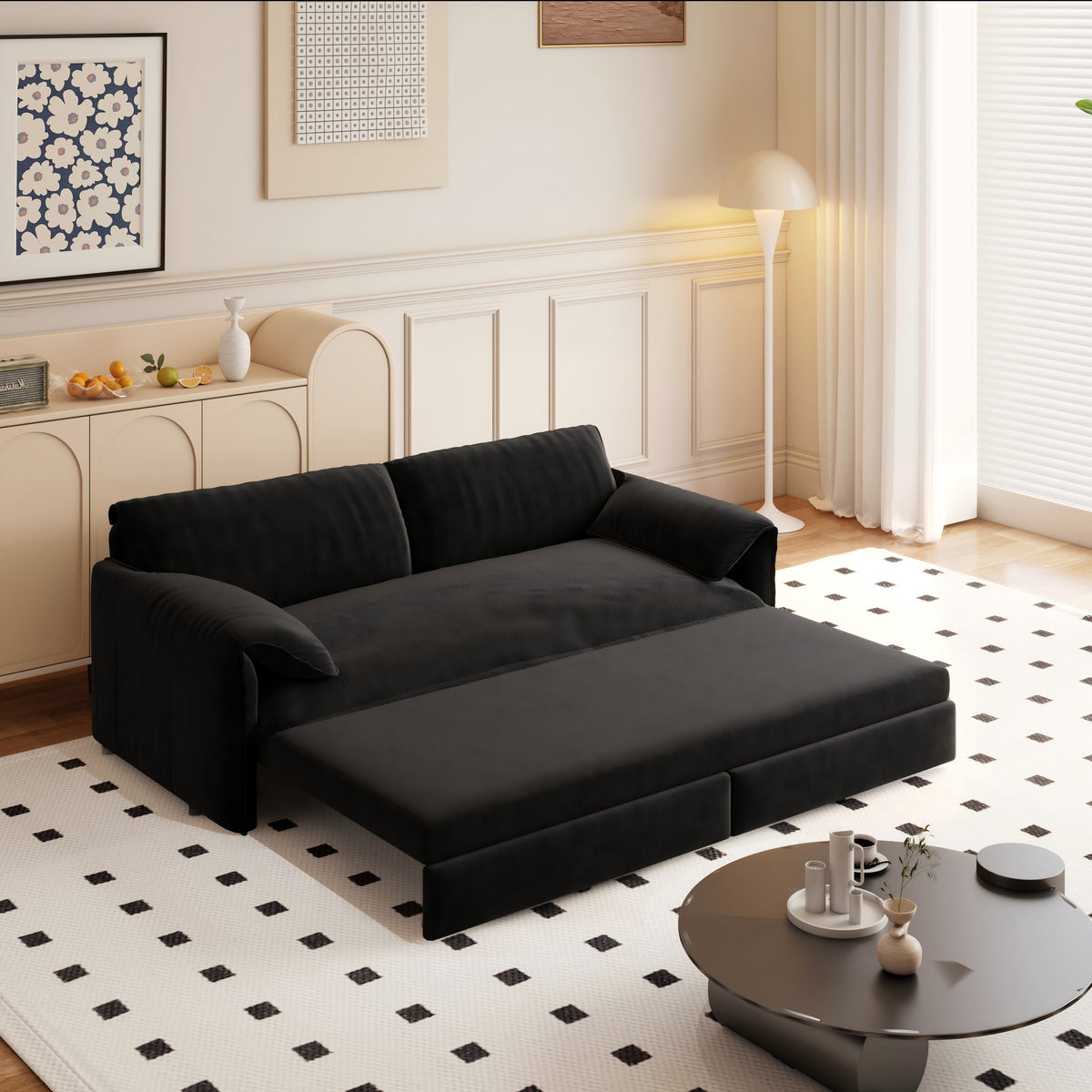 3-in-1 Convertible Queen Sofa Bed with Side Storage, Velvet Loveseat