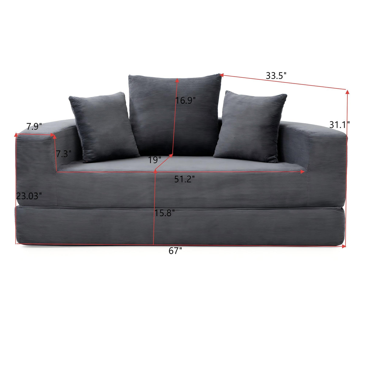 Convertible Corduroy Sofa Bed, Adjustable Futon Floor Lounge Sofa, No Assembly