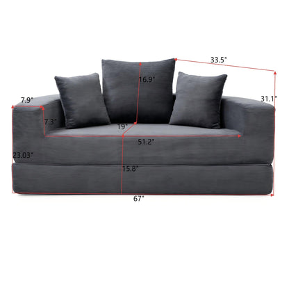 Convertible Corduroy Sofa Bed, Adjustable Futon Floor Lounge Sofa, No Assembly