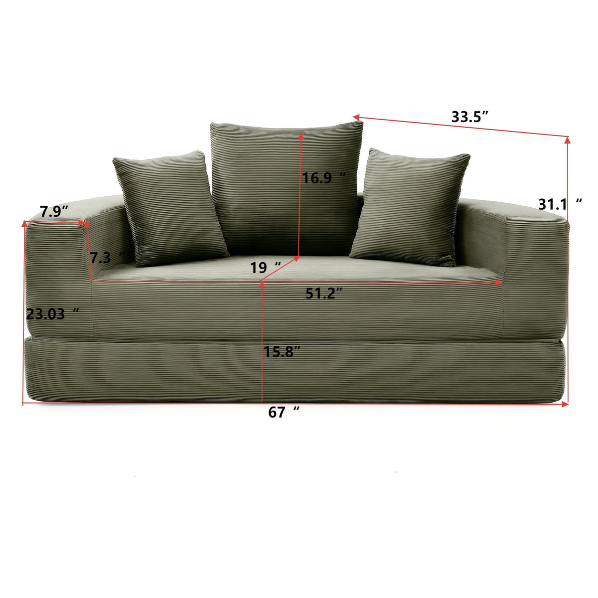 Convertible Corduroy Sofa Bed, Adjustable Futon Floor Lounge Sofa, No Assembly