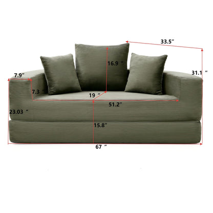 Convertible Corduroy Sofa Bed, Adjustable Futon Floor Lounge Sofa, No Assembly