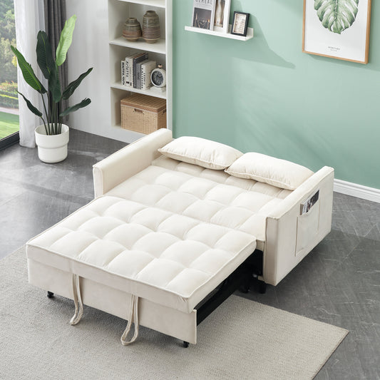 Modern Velvet 3-in-1 Convertible Sofa Bed with Pillow & Pockets