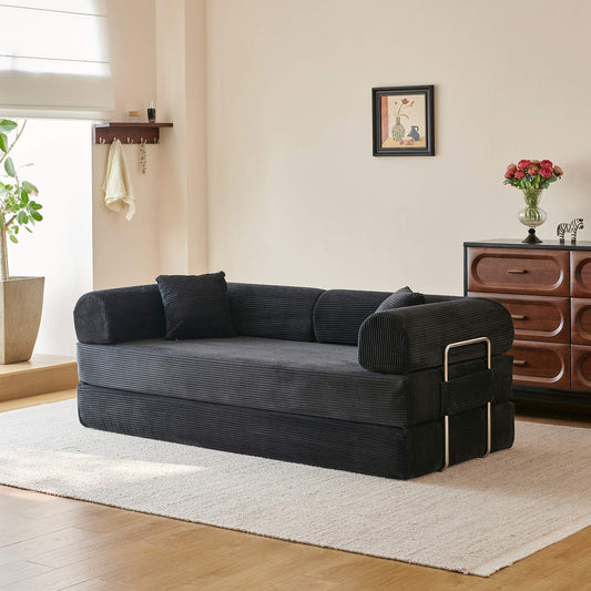 78.8" Convertible Corduroy Modular Sofa Bed, Boneless Loveseat with Pillow Back & Armrest