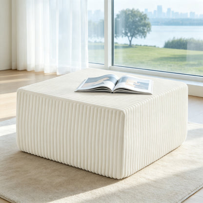 Square Striped Corduroy Modular Ottoman Cube, Upholstered Footstool