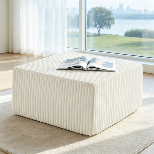 Square Striped Corduroy Modular Ottoman Cube, Upholstered Footstool