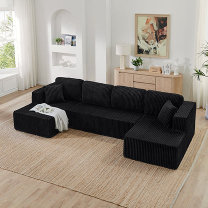 U-Shaped Modular Corduroy Sectional Sofa, Compressed Sleeper Couch
