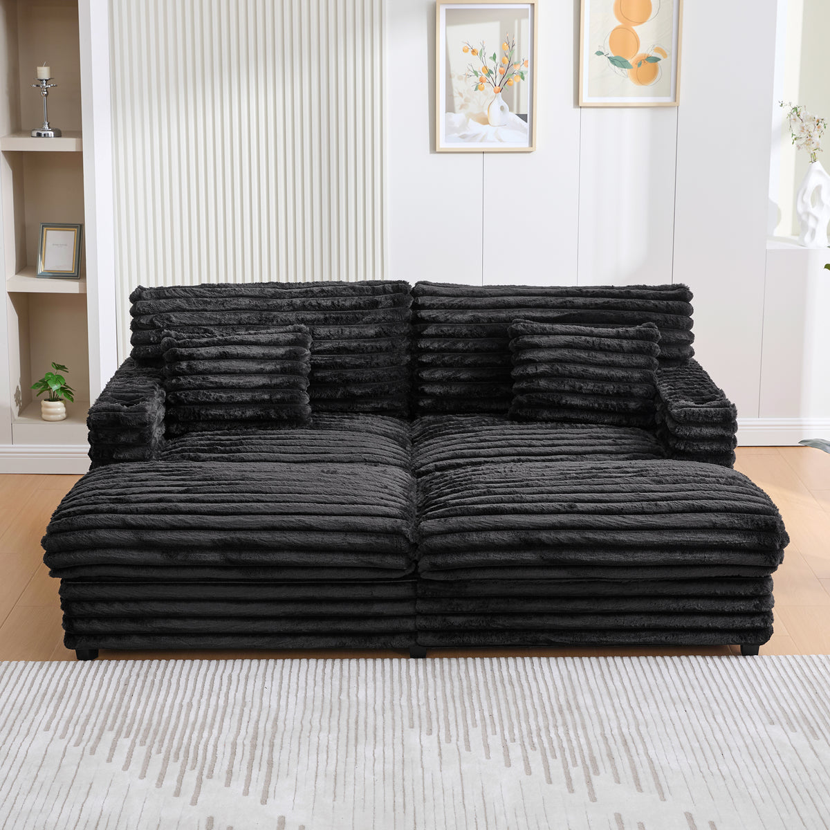 82" Oversized Double Chaise Lounge Sofa Bed with USB Ports & Cup Holders