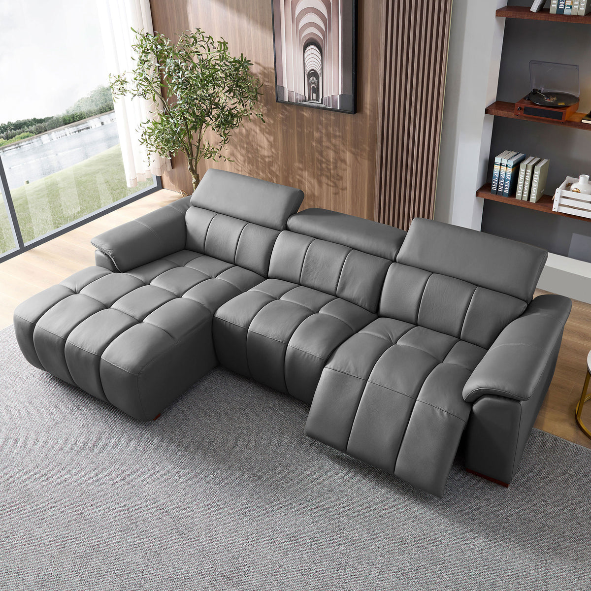 Modern Electric Wall-Hugger Reclining L-Shaped Leather Sofa with USB Port