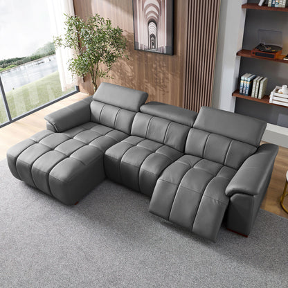 Modern Electric Wall-Hugger Reclining L-Shaped Leather Sofa with USB Port