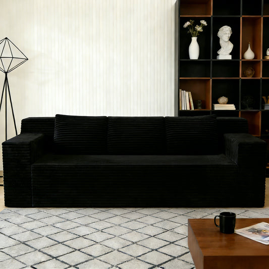 3-Seater Corduroy Sofa, Deep Seat Loveseat, No Assembly