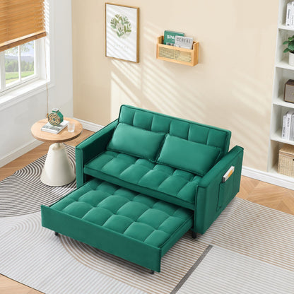 Modern Velvet 3-in-1 Convertible Sofa Bed with Pillow & Pockets