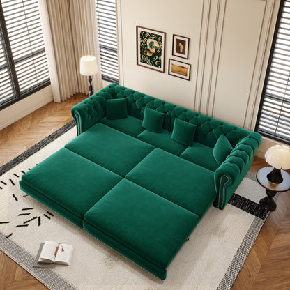 89" 3-Seater Velvet Chesterfield Sofa Bed with Movable Ottoman