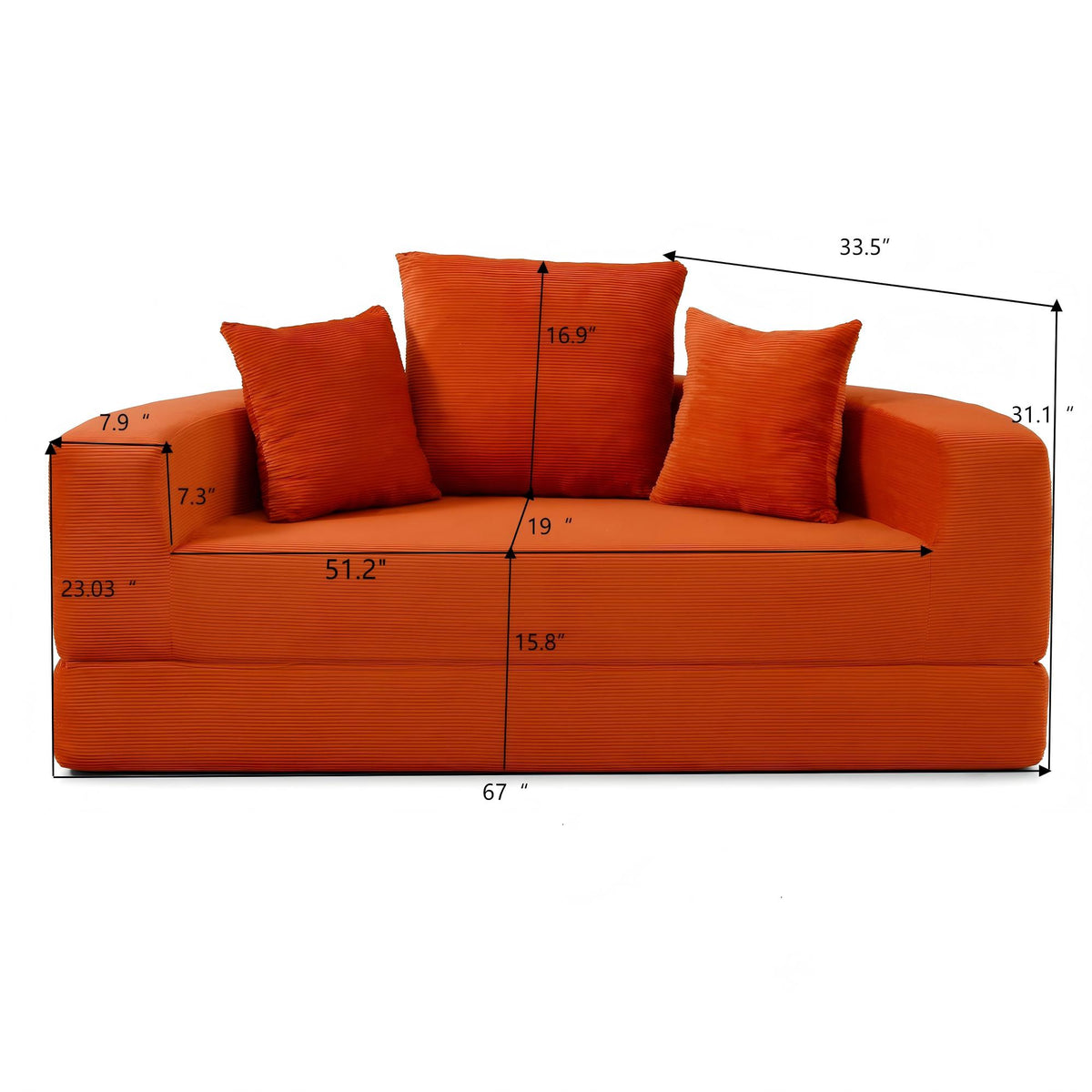 Convertible Corduroy Sofa Bed, Adjustable Futon Floor Lounge Sofa, No Assembly