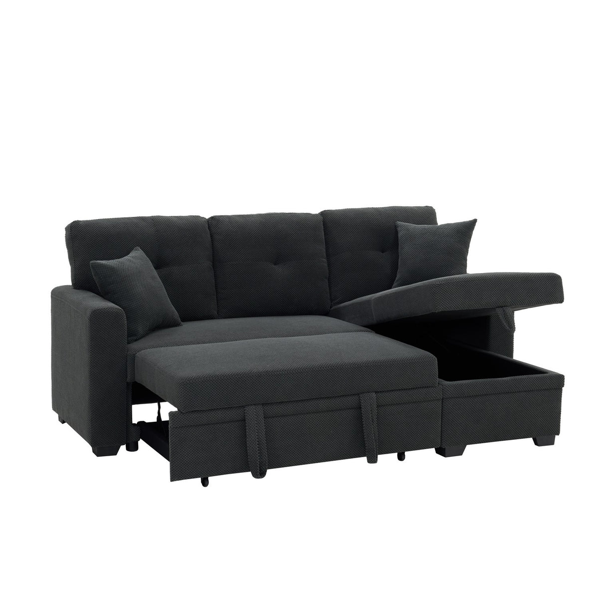 Convertible Sofa Bed with Reversible Chaise, Storage & Breathable Fabric