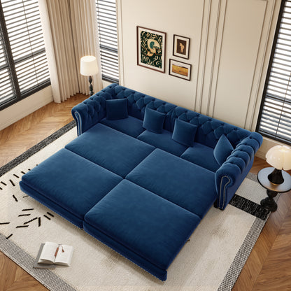 89" 3-Seater Velvet Chesterfield Sofa Bed with Movable Ottoman