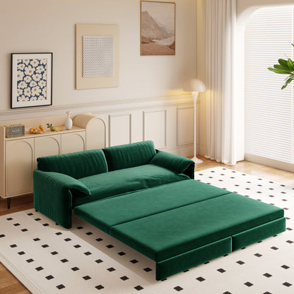 Queen Pull-Out Velvet Sleeper Sofa, 3-in-1 Convertible Bed with Side Storage