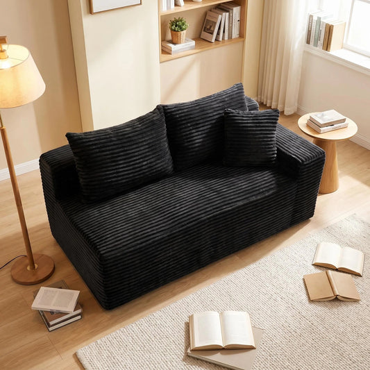 2-Seater Corduroy Compressed Loveseat, Armless Floor Sofa