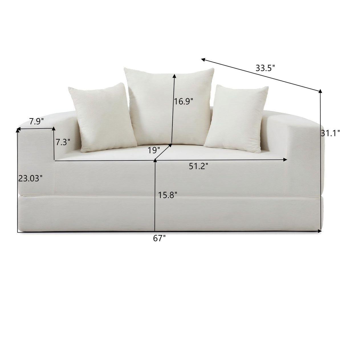 Convertible Corduroy Sofa Bed, Adjustable Futon Floor Lounge Sofa, No Assembly