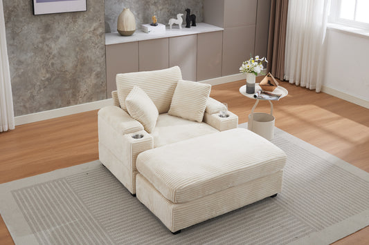 Corduroy Upholstered Sofa, Deep Seat, Detachable Cushions