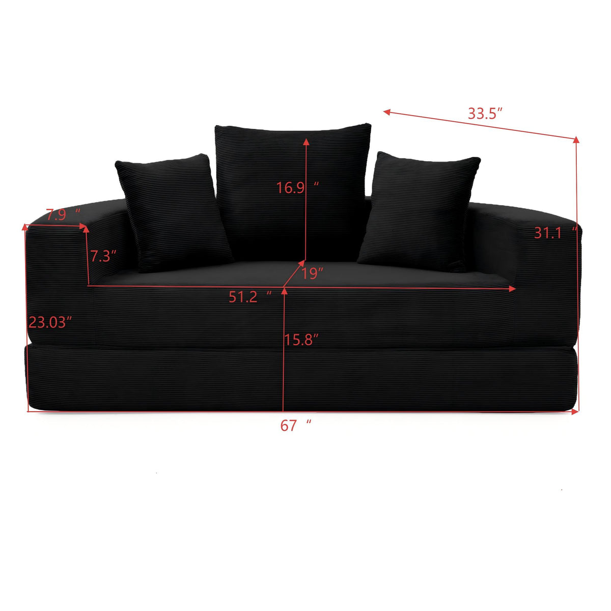 Convertible Corduroy Sofa Bed, Adjustable Futon Floor Lounge Sofa, No Assembly