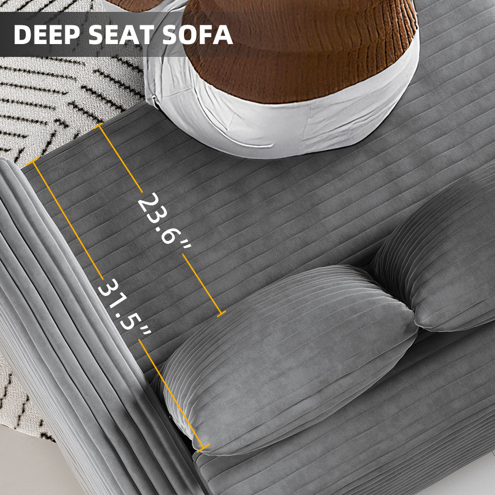 4-Seater Corduroy Cloud Sofa, Deep Seat with Soft Pillows & 2 Ottomans