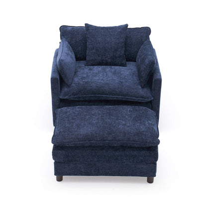 39.4" Chenille Accent Chair with Ottoman, Beige Upholstered Armchair