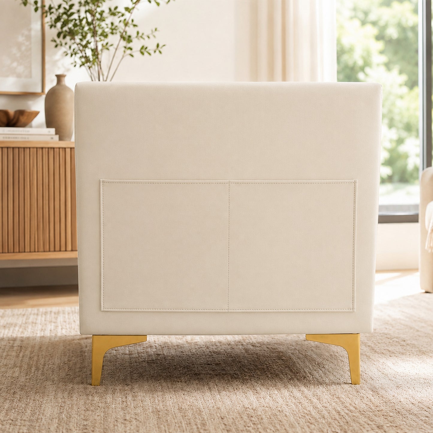 White Faux Leather Couch, Modern Tufted 3-Seat Sofa with Decorative Pillows, Metal Legs and High-Rebound Sponge Comfort for Home