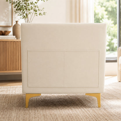 White Faux Leather Couch, Modern Tufted 3-Seat Sofa with Decorative Pillows, Metal Legs and High-Rebound Sponge Comfort for Home