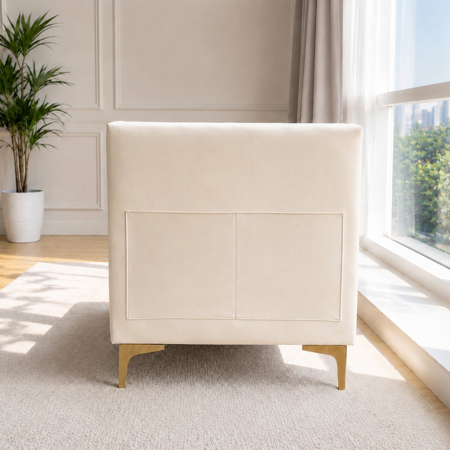 White Faux Leather Couch, Modern Tufted 3-Seat Sofa with Decorative Pillows, Metal Legs and High-Rebound Sponge Comfort for Home