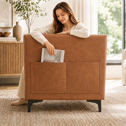 Brown Leather Sofa, Classic 3-Seater Living Room Couch with Button Tufted Design, Pocket Spring Cushion and Sturdy Wood Frame