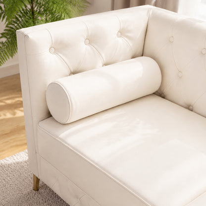 White Faux Leather Couch, Modern Tufted 3-Seat Sofa with Decorative Pillows, Metal Legs and High-Rebound Sponge Comfort for Home