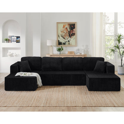 U-Shaped Modular Corduroy Sectional Sofa, Compressed Sleeper Couch