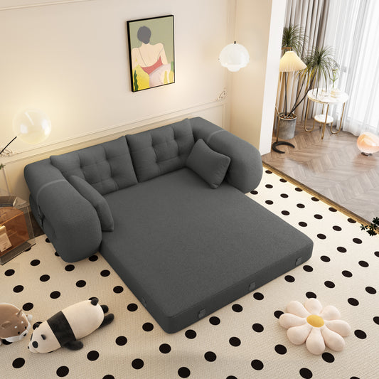 78.7" 3-in-1 Sherpa Fleece Sofa Bed, Foldable Sleeper Couch