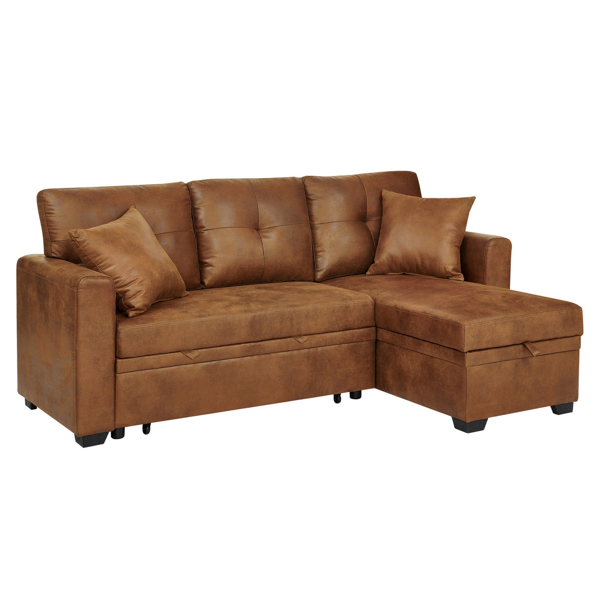 L-Shaped Sectional Sofa with Pull-Out Bed, Reversible Chaise & Storage