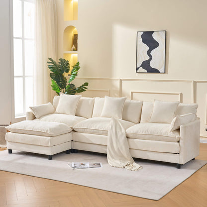 108" 4-Seater L-Shaped Modular Chenille Sofa with Ottoman, Deep Seat Cloud Couch