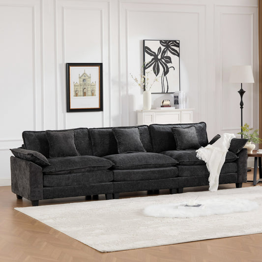 Wider Armrest 3-Seater Sofa, Double-Layer Cushion, Chenille Fabric