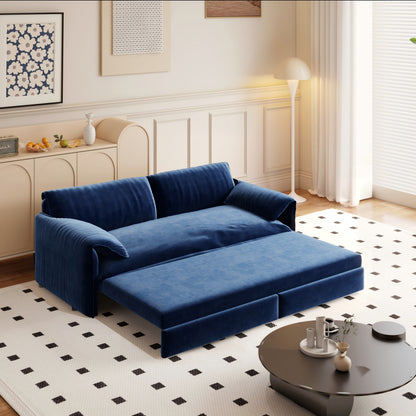 Queen Pull-Out Velvet Sleeper Sofa, 3-in-1 Convertible Bed with Side Storage