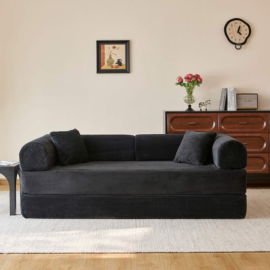 78.8" Convertible Corduroy Modular Sofa Bed, Boneless Loveseat with Pillow Back & Armrest