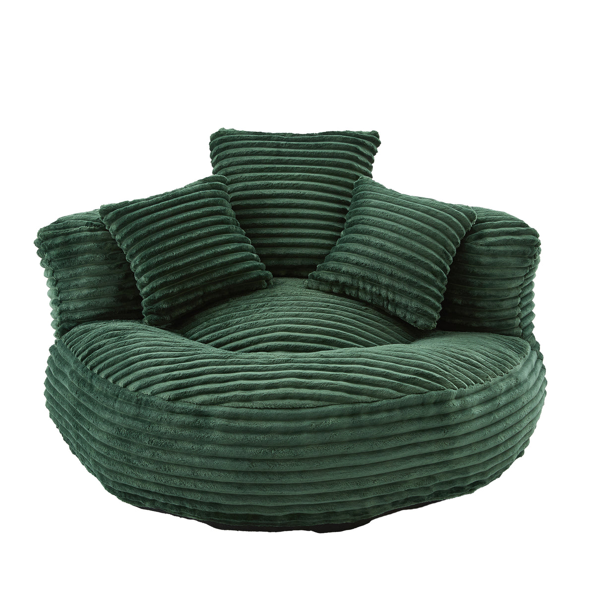 Single Corduroy Bean Bag Chair with 3 Pillows & Armrest, Foam Filler