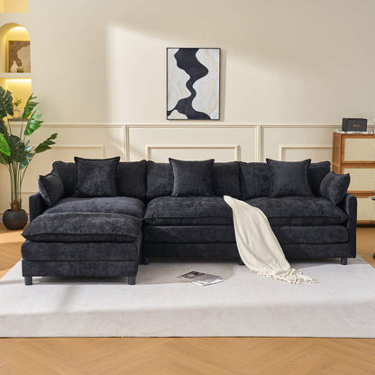 108" 4-Seater L-Shaped Modular Chenille Sofa with Ottoman, Deep Seat Cloud Couch