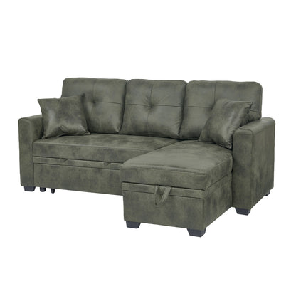 L-Shaped Sectional Sofa with Pull-Out Bed, Reversible Chaise & Storage