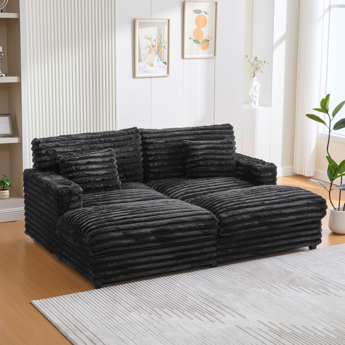 82" Oversized Double Chaise Lounge Sofa Bed with USB Ports & Cup Holders