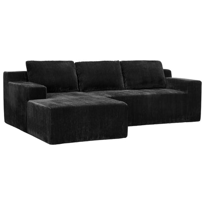 3-Seater Corduroy Modular L-Shaped Sectional Sofa, Foam-Filled