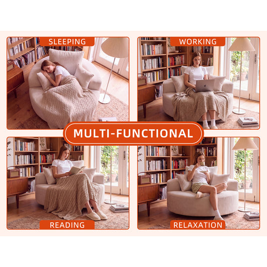 55" Oversized Round Swivel Chair, 360° Rotating Chenille Accent Chair